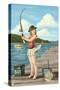 Pinup Girl Fishing on Lake-Lantern Press-Stretched Canvas