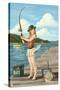 Pinup Girl Fishing on Lake-Lantern Press-Stretched Canvas