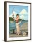 Pinup Girl Fishing on Lake-Lantern Press-Framed Art Print