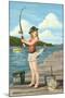 Pinup Girl Fishing on Lake-Lantern Press-Mounted Art Print