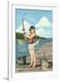 Pinup Girl Fishing on Lake-Lantern Press-Framed Art Print