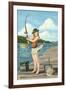 Pinup Girl Fishing on Lake-Lantern Press-Framed Art Print