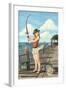 Pinup Girl Fishing on Ocean-Lantern Press-Framed Art Print