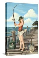 Pinup Girl Fishing on Ocean-Lantern Press-Stretched Canvas