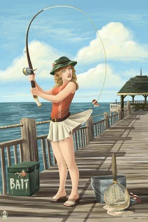 Pinup Girl Fishing on Ocean