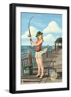 Pinup Girl Fishing on Ocean-Lantern Press-Framed Art Print