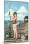 Pinup Girl Fishing on Ocean-Lantern Press-Mounted Art Print