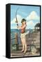 Pinup Girl Fishing on Ocean-Lantern Press-Framed Stretched Canvas