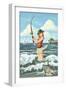 Pinup Girl Fishing-Lantern Press-Framed Art Print