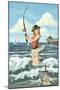 Pinup Girl Fishing-Lantern Press-Mounted Art Print