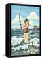 Pinup Girl Fishing-Lantern Press-Framed Stretched Canvas