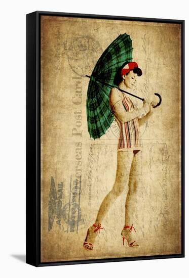 Pinup Girl in the Shade-GI ArtLab-Framed Stretched Canvas