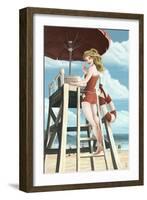 Pinup Girl Lifeguard-Lantern Press-Framed Art Print