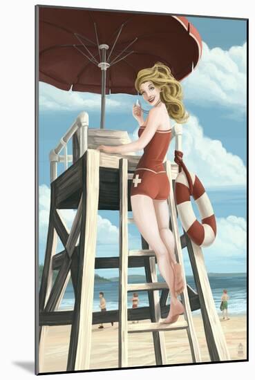 Pinup Girl Lifeguard-Lantern Press-Mounted Art Print