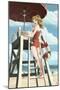 Pinup Girl Lifeguard-Lantern Press-Mounted Art Print