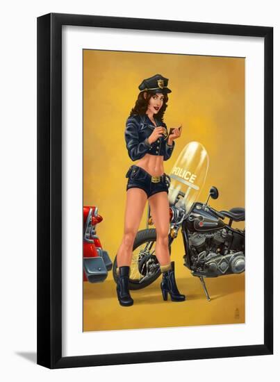Pinup Girl Police Officer-Lantern Press-Framed Art Print