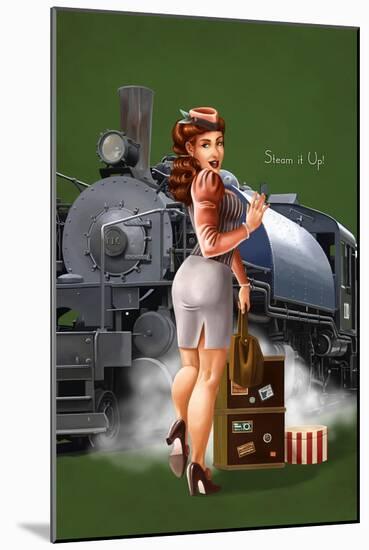 Pinup Girl Railroad Trip-Lantern Press-Mounted Art Print