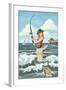 Pinup Girl Surf Fishing-Lantern Press-Framed Art Print