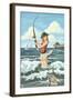 Pinup Girl Surf Fishing-Lantern Press-Framed Art Print