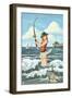 Pinup Girl Surf Fishing-Lantern Press-Framed Art Print