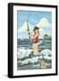 Pinup Girl Surf Fishing-Lantern Press-Framed Art Print