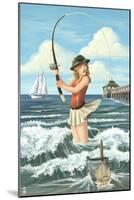 Pinup Girl Surf Fishing-Lantern Press-Mounted Art Print