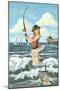 Pinup Girl Surf Fishing-Lantern Press-Mounted Art Print