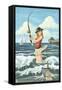 Pinup Girl Surf Fishing-Lantern Press-Framed Stretched Canvas