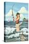 Pinup Girl Surf Fishing-Lantern Press-Stretched Canvas