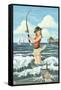 Pinup Girl Surf Fishing-Lantern Press-Framed Stretched Canvas