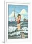 Pinup Girl Surf Fishing-Lantern Press-Framed Art Print