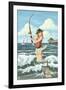 Pinup Girl Surf Fishing-Lantern Press-Framed Art Print