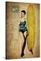 Pinup Girl Surfing-GI ArtLab-Stretched Canvas