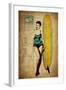 Pinup Girl Surfing-GI ArtLab-Framed Giclee Print