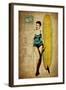 Pinup Girl Surfing-GI ArtLab-Framed Giclee Print