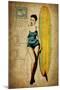 Pinup Girl Surfing-GI ArtLab-Mounted Giclee Print