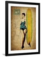 Pinup Girl Surfing-GI ArtLab-Framed Giclee Print