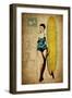 Pinup Girl Surfing-GI ArtLab-Framed Premium Giclee Print