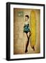 Pinup Girl Surfing-GI ArtLab-Framed Premium Giclee Print