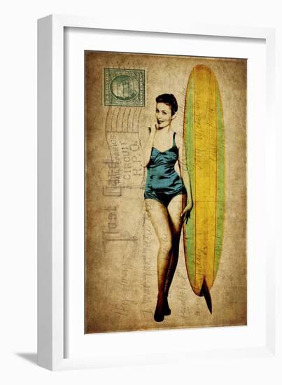 Pinup Girl Surfing-GI ArtLab-Framed Premium Giclee Print