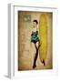 Pinup Girl Surfing-GI ArtLab-Framed Premium Giclee Print