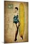 Pinup Girl Surfing-GI ArtLab-Mounted Premium Giclee Print