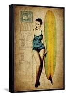 Pinup Girl Surfing-GI ArtLab-Framed Stretched Canvas