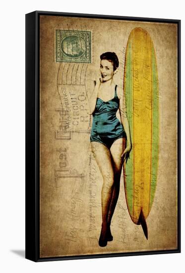 Pinup Girl Surfing-GI ArtLab-Framed Stretched Canvas