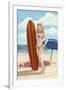 Pinup Girl Surfing-Lantern Press-Framed Art Print