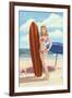 Pinup Girl Surfing-Lantern Press-Framed Art Print