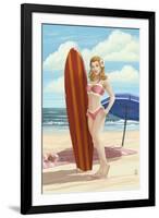 Pinup Girl Surfing-Lantern Press-Framed Art Print