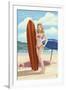 Pinup Girl Surfing-Lantern Press-Framed Art Print