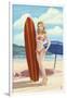 Pinup Girl Surfing-Lantern Press-Framed Art Print