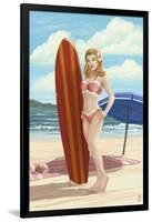 Pinup Girl Surfing-Lantern Press-Framed Art Print